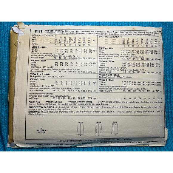 McCalls 8481 Sewing pattern A line skirt midi size 18 - Picture 3 of 6